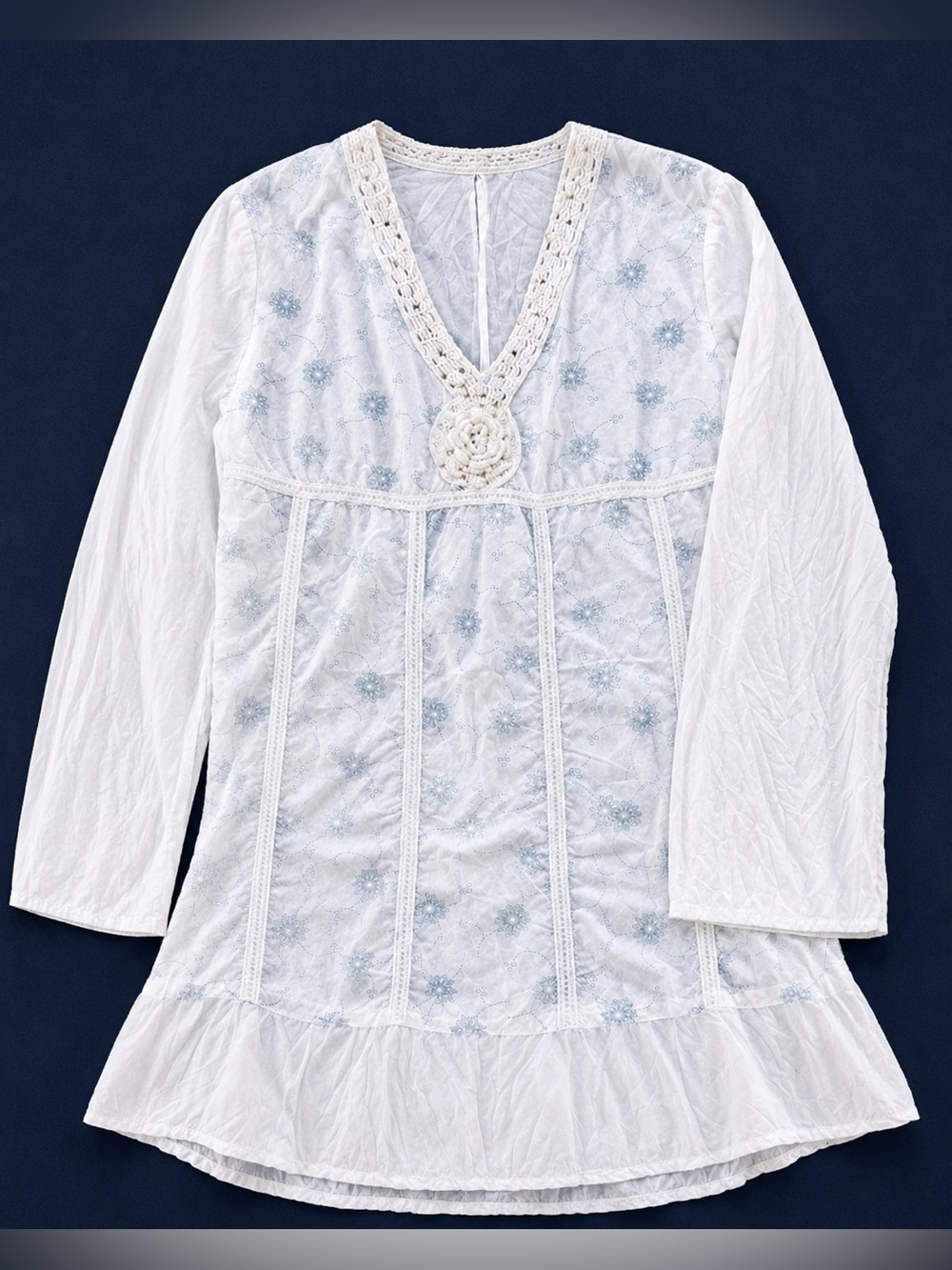 Pretty Woman White Embroidered Boho Tunic Dress Size 36